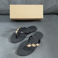 Spain 2024 summer new one-strap flip-flop women's sandals - black decorative embellished flat sandals
