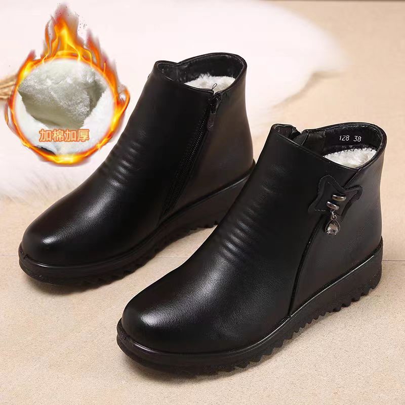 Winter slip-on fleece-lined cotton shoes heattech ladieswear shoes non-slipthickened cotton shoes for middle-aged and elderly people flatsnon-slip granny shoes