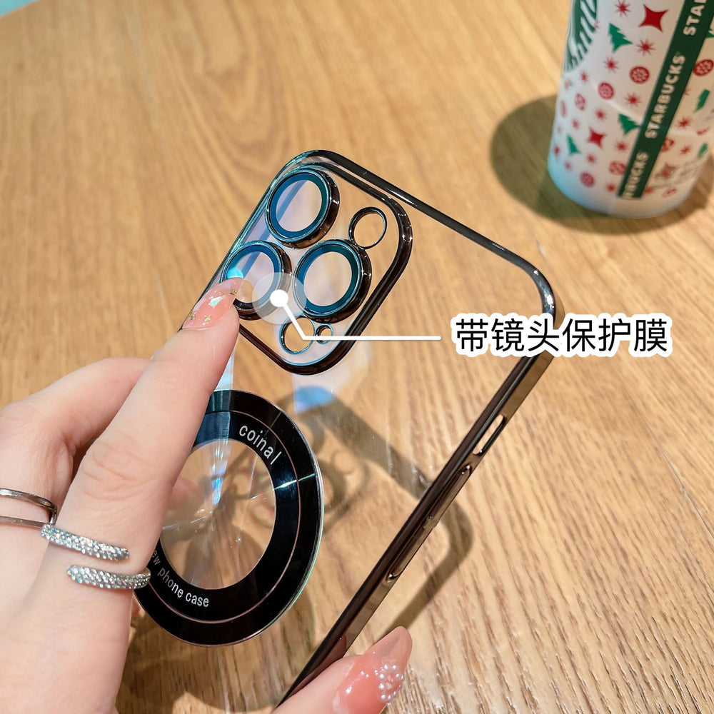 Pc electroplating missing mark magnetic magnifying glass suitable for iphone16promax mobile phone case apple 15 transparent protective cover