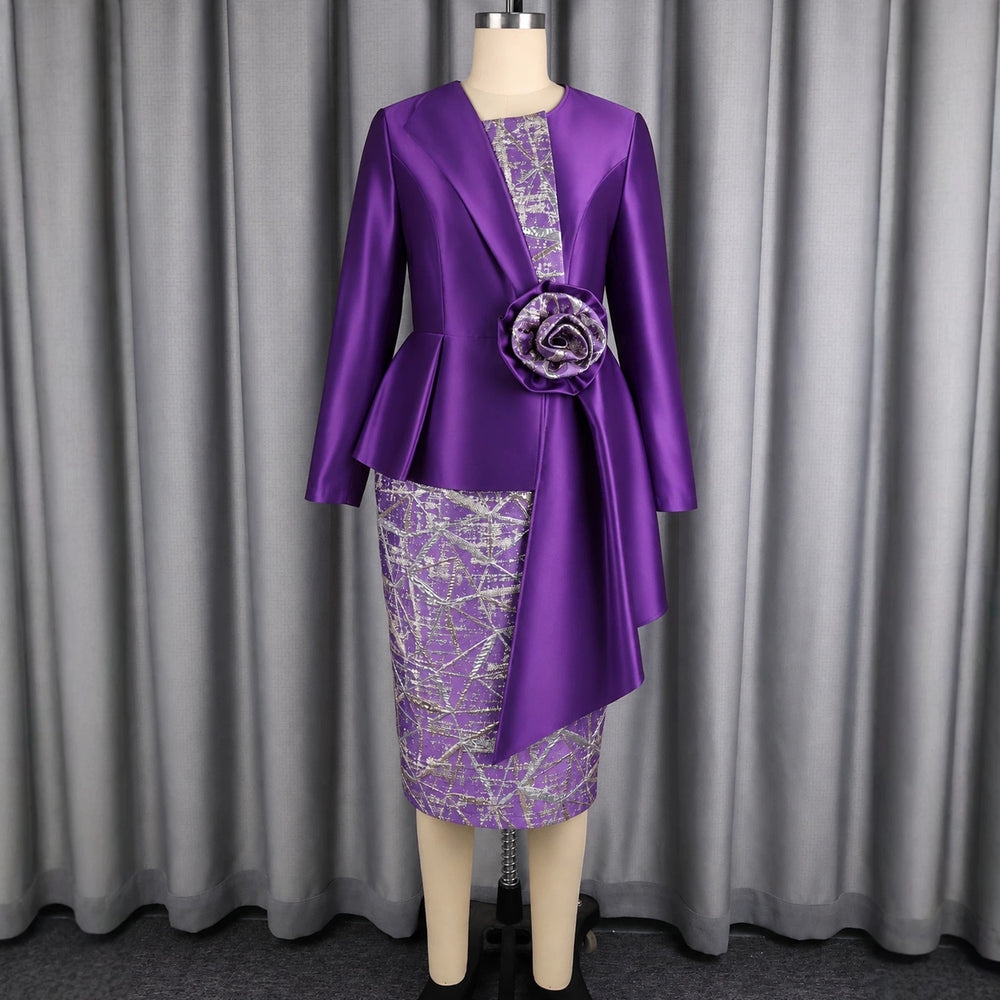 New arrivalfashion silmdress elegance jacquard patchwork satin lotus leaf sleeves waist asymmetrical hip-hugging dress