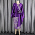 New arrivalfashion silmdress elegance jacquard patchwork satin lotus leaf sleeves waist asymmetrical hip-hugging dress
