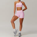 breathable quick-drying tight-fitting yoga clothes flap pocket pants running sports suit diagonal shoulder naked fitness suit6425