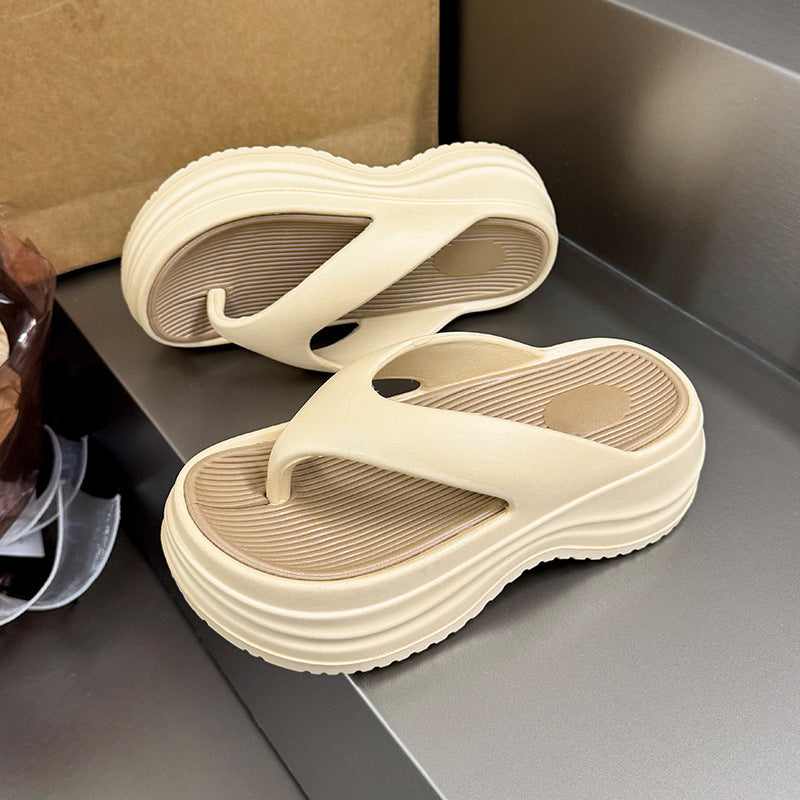 Platform thick sole flip flops women's summer 6.5 heightening flip flops outwear beach slippers wholesale
