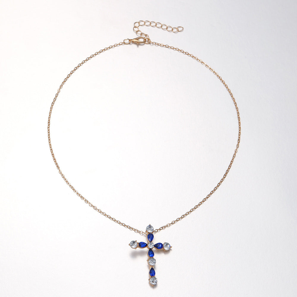 European and american cross-border jewelry: minimalist ins cross pendant necklace, unique and niche design, diamond-studded clavicle chain for women