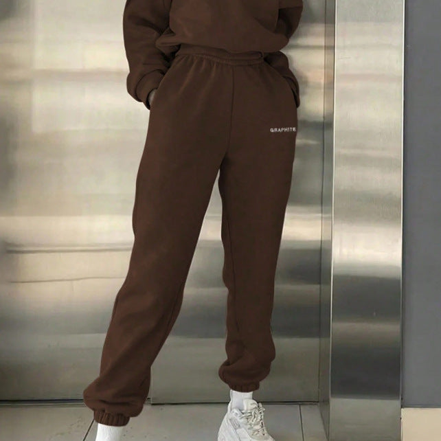 026  fashion cross-border retro brown sports suit small letter embroider short sweatshirt jogger pants