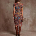 summer new arrivals: women's fashion - cross-border european & american style - elegant printed, cinched-waist, slit dress