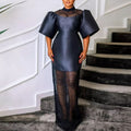 Am030302 designer stand collar flared sleeve dress - elegant lace see-through mini dress