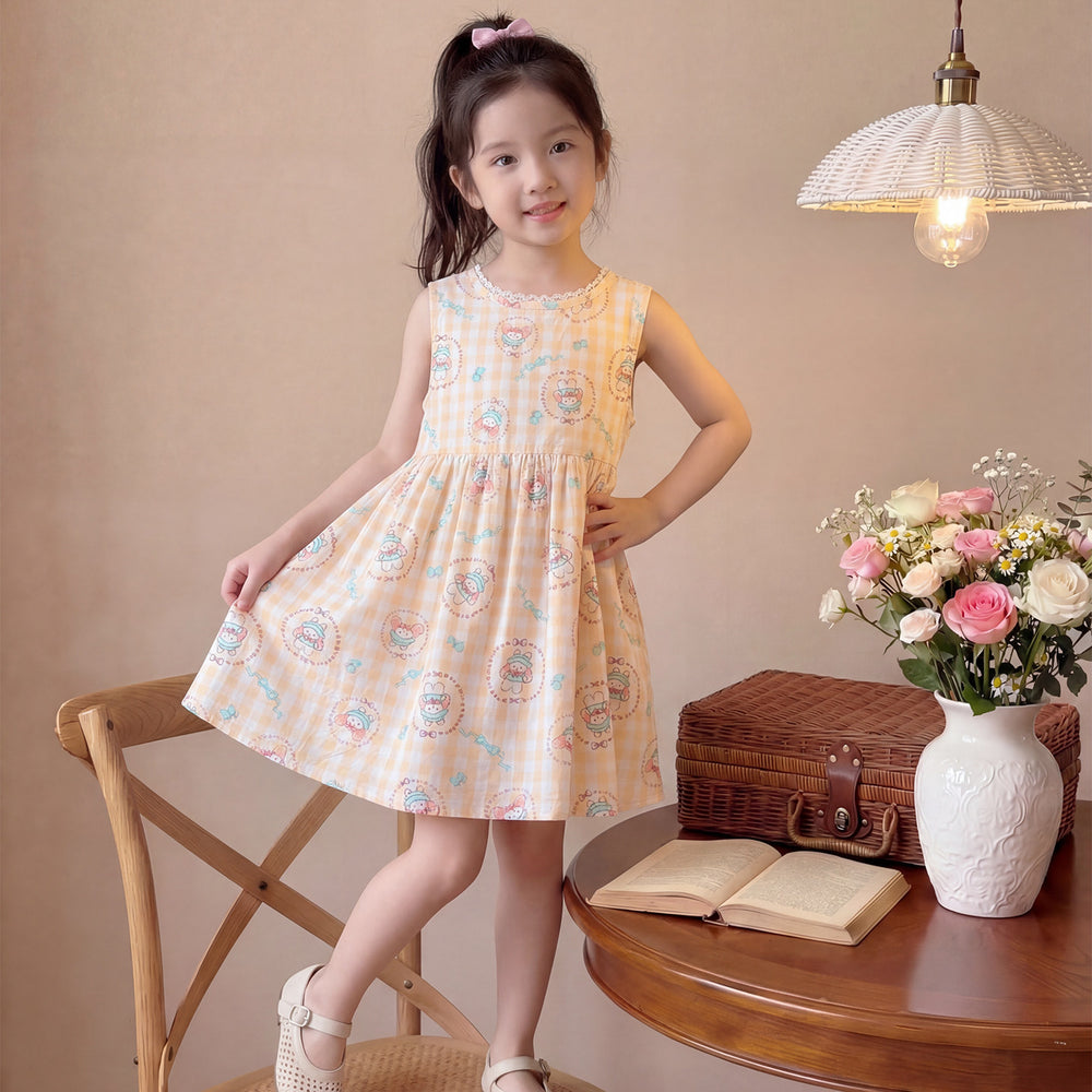 New girls' summer floral cotton silk dress - baby girl casual sweet style princess dress - stylish and trendy children's clothing