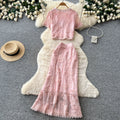 French chic lace patchwork top and skirt set - summer sweet & spicy lace slimming elegance outfit