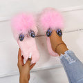 Furry slippers for women outwear 2024 fall and winter new arrivalk-stylepopular ostrich hair thick sole lazy one-word furry slippers