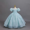 Ready-to-ship children's formal dress: bubble sleeve floral wedding dress, princess party dress for girls