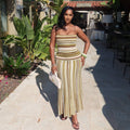 European and american cross-border women's fashion  summer new arrival: elegant striped sleeveless cami top and high-waisted midi skirt set
