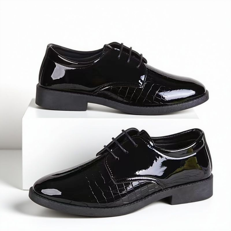 Versatile black business casual leather dress shoes for men - lace-up work shoes, wedding shoes, fashionable men's shoes, patent leather