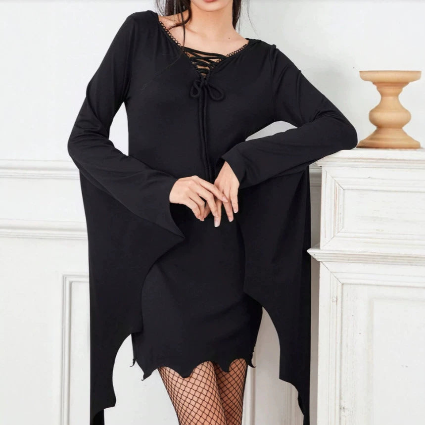 Amazon fashionnew arrivalexportprinting gothic style asymmetrical hem halloween women's hip-hugging dress