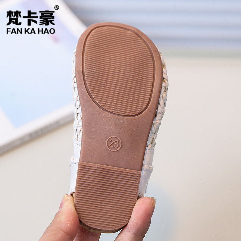 Vancahao girls' sandals: new summer  collection - kids' woven closed-toe first walker shoes, korean style girls' beach sandals