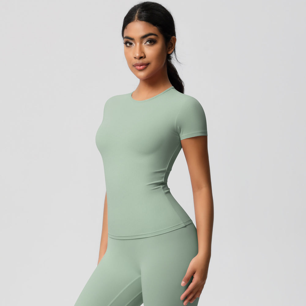 Naked feeling brushed tight short sleeve t-shirt quick-drying breathable sports tops yoga clothes outdoor casual running fitness clothes