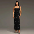 C7657 cross-border   fashion women's elegant rhinestone strap backless dress