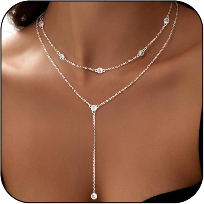Amazon new arrival: zircon-embellished chain tassel y-shape necklace - fashionable minimalist lariat choker, perfect for holiday gifts