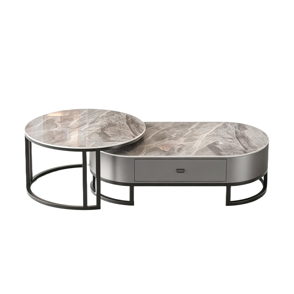 Rock slab coffee table living room for homeaccessible luxury modern casual oval sub-mother coffee table popular small apartment with drawer tea table