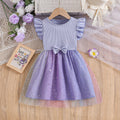 Exportgirl light purple pit strips flying sleeves gradient star mesh skirt summerkidsbows princess dress trendy