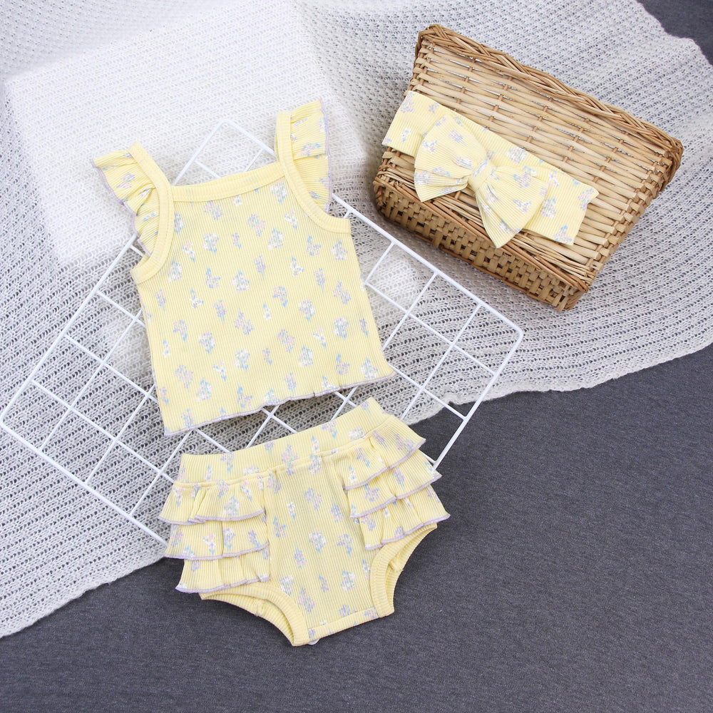Baby girl summer outfit newborn romper set all-cotton class a shorts headband pure cotton class a new arrival