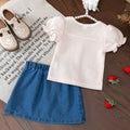 new product girl fashion style lady pure colorcute strawberry short-sleeved knittingcardigan + skirt series suit