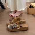 Thick sole hidden heel fireworks rhinestone birkenstock shoes women's 2026new arrivalspring and summer toe-cap half slippers outwear sandals flats
