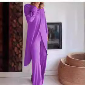 fashion new women's long sleevessuitloose pantssuitasymmetricalfashioncasual cross plus size two pieces