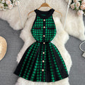 summer american retro halter neck off-shoulder slimming a-line knit mini dress for petite figures
