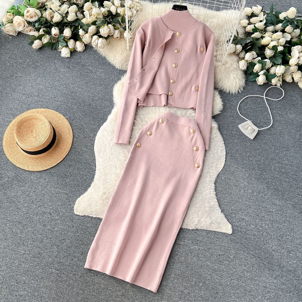 Fall and winter socialite tweed style wear women's knitting shirt three-piece sleeveless vest cardiganoutwear hip-covering skirt
