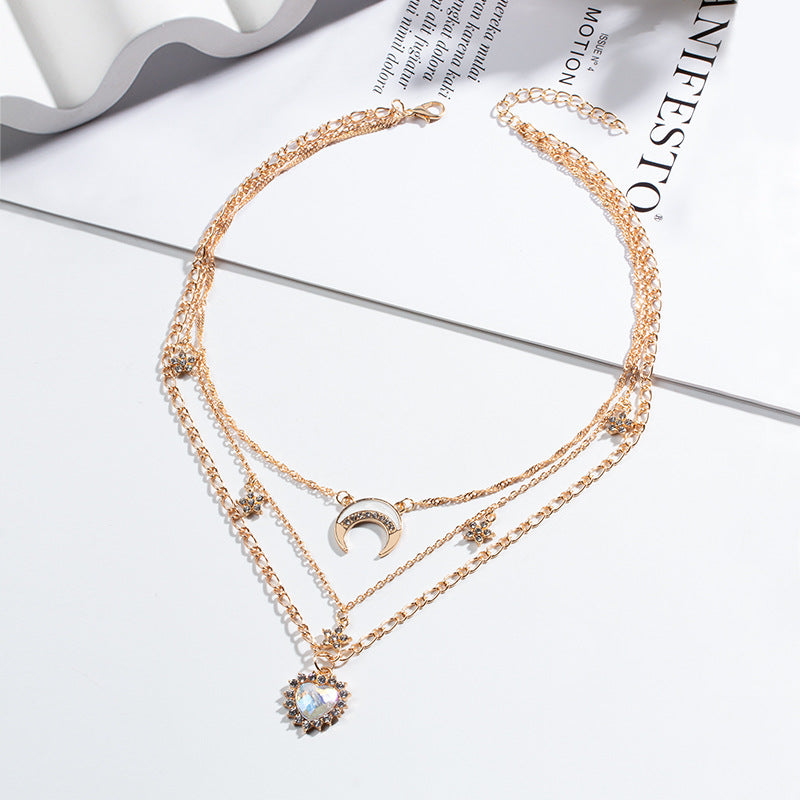 Wholesale alloy necklace long style amazon crystal necklace jewelry women's niche high-end heart moon clavicle chain