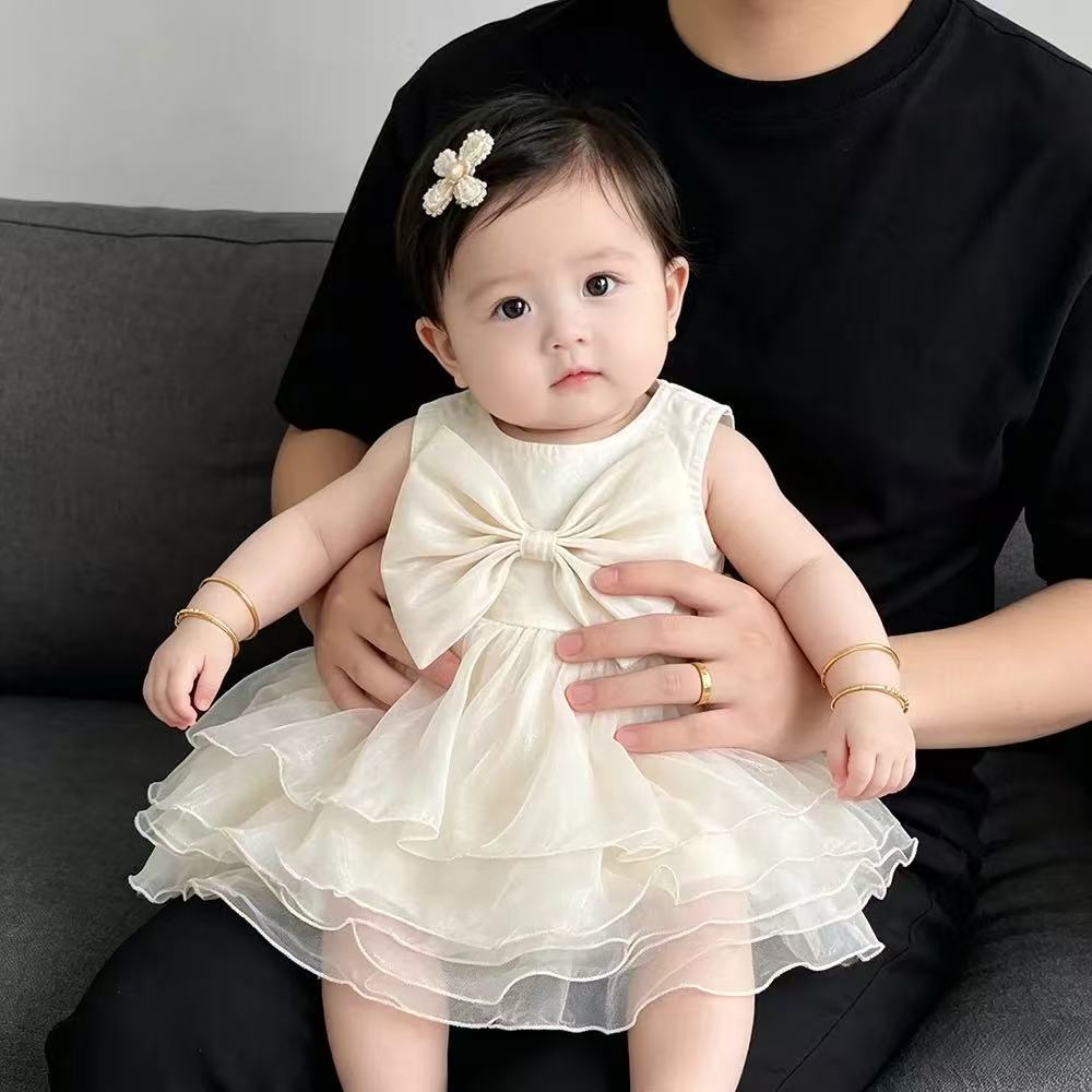 Summer korean style fashionable 100-day celebration princess romper outfit, baby spring clothes, chic mesh bodysuit dress for baby girls