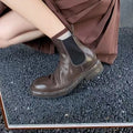 Grape mom fall and winter washed horsehide pleated thick heel boots high heel women's new arrival lightweight thick sole chelsea short boots