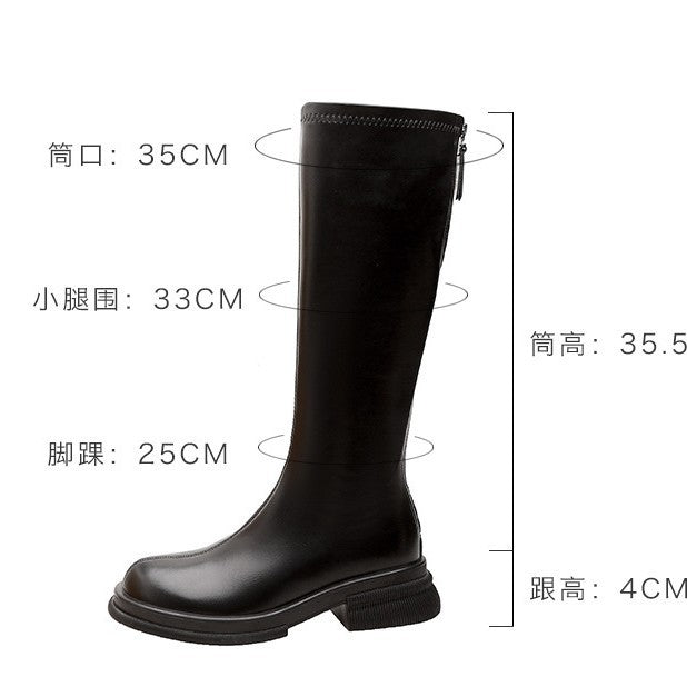 Petites thick heel boots women's thick round toe small gold buckle knee high knight boots boots 2025 brown black waterproof