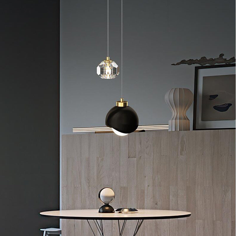 Modern minimalist black and gold half-round crystal double-light linear pendant lamp - italian style for bedroom, bedside, dining room, bar, and hotel