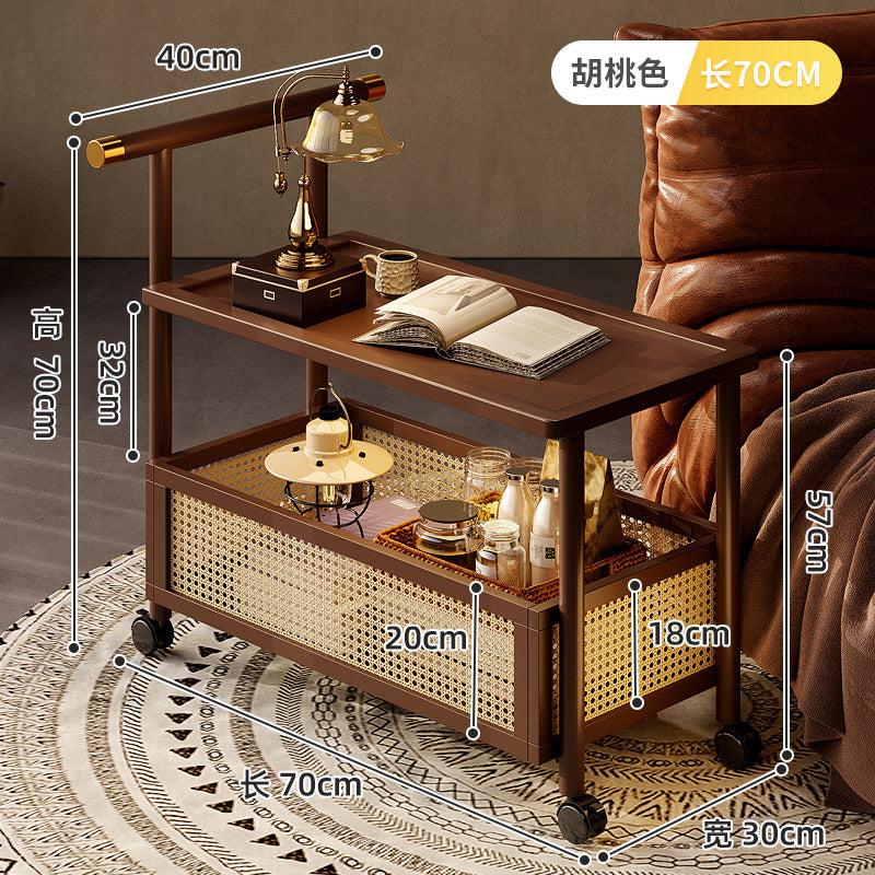 Classy medieval style coffee table sofa side table movable coffee table small push side table tea side table living room solid wood trolley