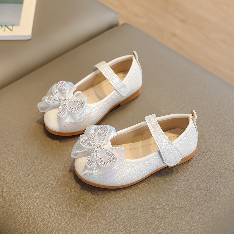 Girls' princess shoes, kids' leather shoes,  spring collection, girls' pearl crystal shoes, soft sole little girl's single shoes, flat shoes