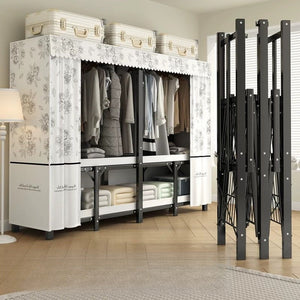 Foldable wardrobe - no assembly required, easy home use, bedroom steel frame, reinforced steel pipes, thickened, durable clothes rack for rental properties