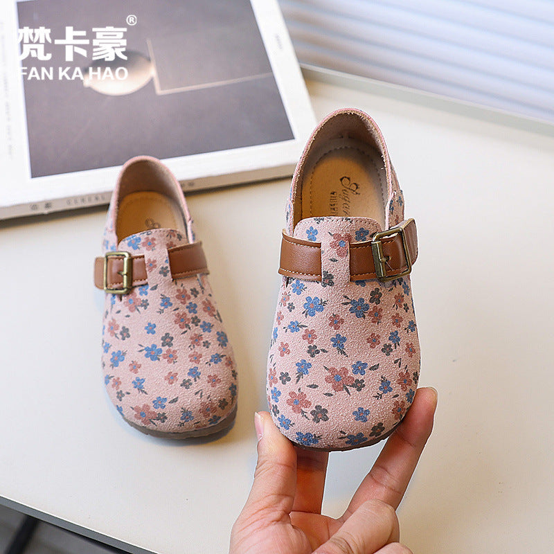 Fankahao shein girls' floral princess shoes, new spring/autumn  collection, soft-soled birkenstock-style shoes for toddlers and young children
