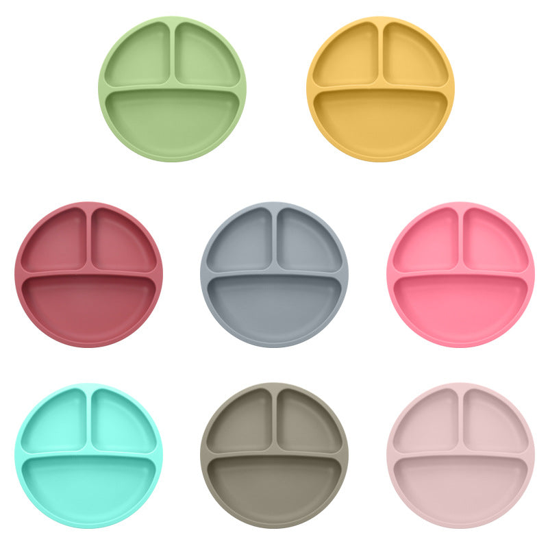 Children's Grid Silicone Plate, BPA Silicon Free Children's Gift Tableware Feeding Set Three Grid Plate