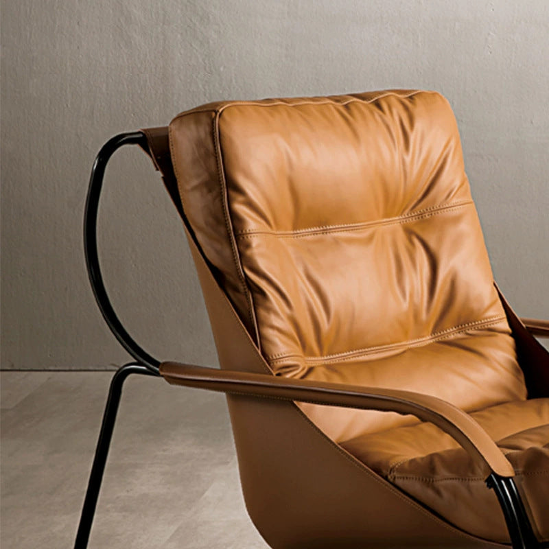 Italian light luxury leather single sofa chair, industrial style casual chair, orange living room designer single chair, negotiation chair