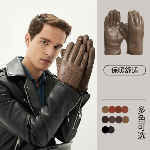 Russian men's sheepskin thermal gloves, velvet cold-proof winter driving and riding, genuine leather fashion thermal gloves