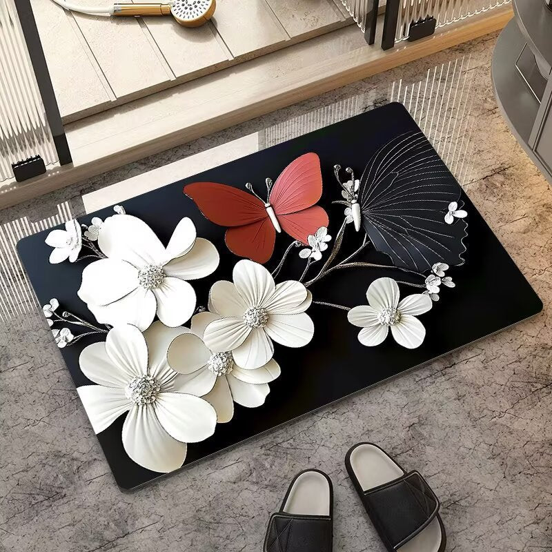 stereo butterfly soft diatom mud kitchen floor mat bathroom door absorbent quick-drying mat non-slip mat bathroom carpet