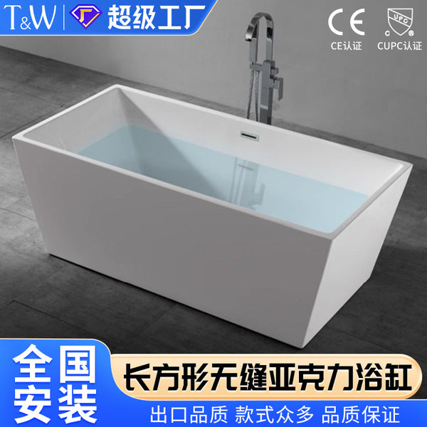 Travel light luxury acrylic bathtub small apartment independent rectangular seamless integrated adult thermal insulation bathtub