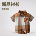 New summer collection: kids' shirts - preppy style short-sleeve plaid shirt - children's clothing short-sleeve boy's shirt