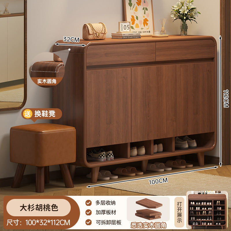 Solid wood core shoe cabinet new 2025 household entrance entrance entrance storage cabinet integrated against the wall indoor storage shelf