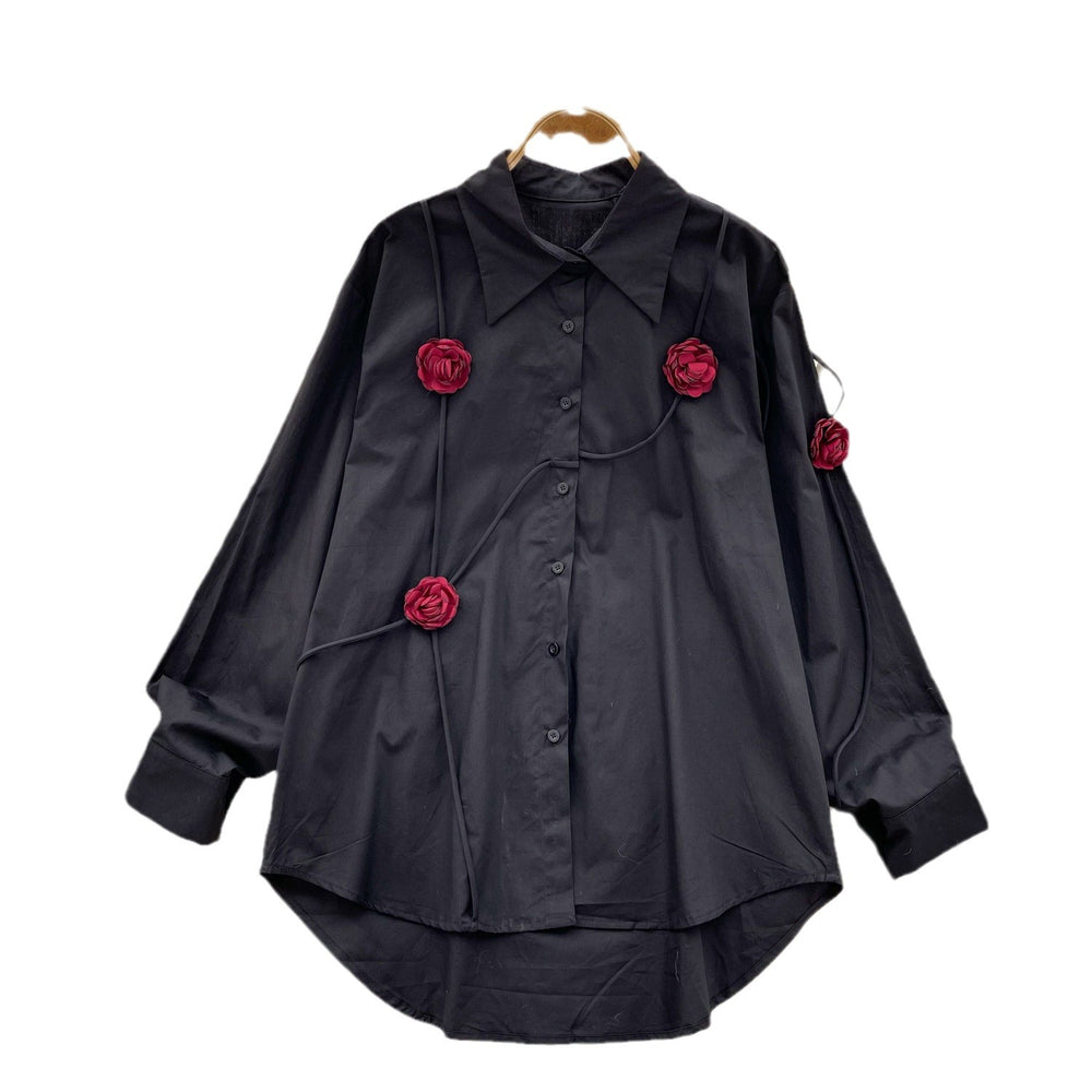 Frenchniche stylesense of designstereoflowersshirtfemaleautumlooseslimming lookfashionable age reduction chicaccessible luxurytops