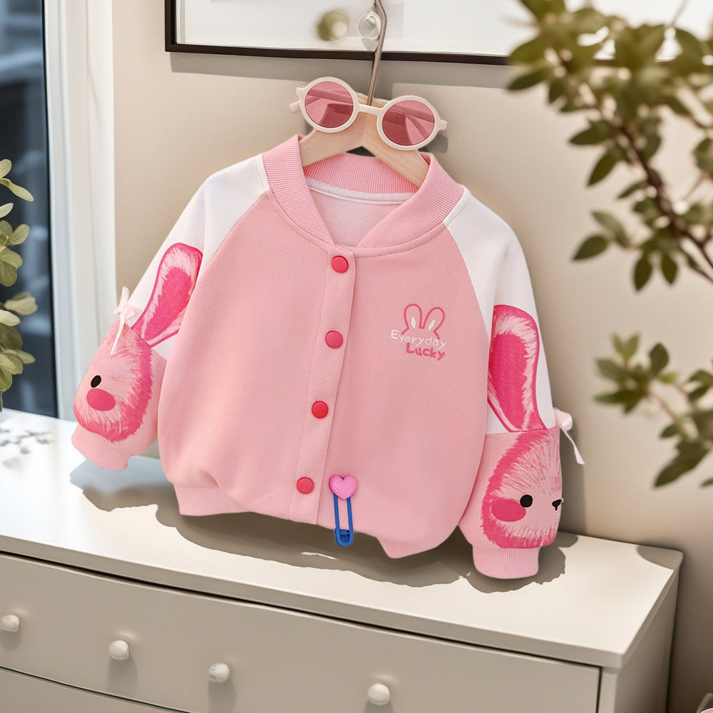 Girls'  korean style spring/autumn lightweight jacket - kids' cartoon baseball jacket, versatile and trendy for little girls