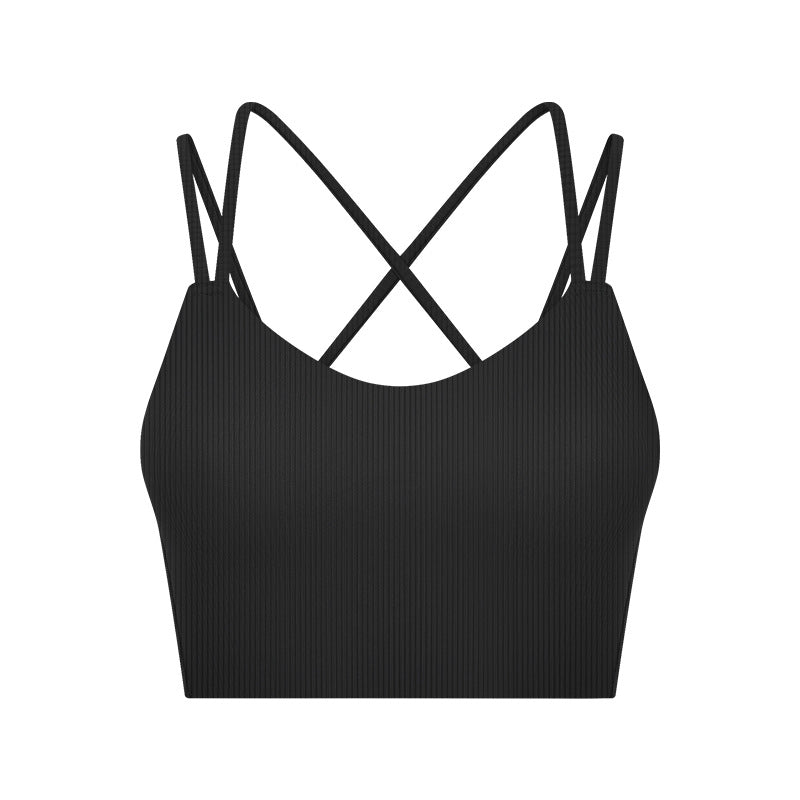 New spr ribbed fixed one-piece cup sports bra - sexy back, short style activewear for women (model dw366)