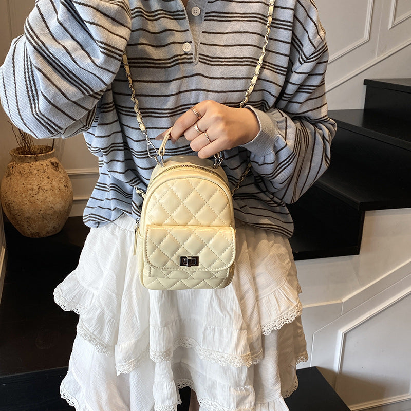 Korean style minimalist diamond pattern soft leather backpack for women, 2025 new fashionable and unique small backpack, simple shoulder travel bag